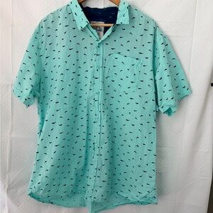 Casual Mint Short-Sleeve Button-Down Shirt with Micro Print